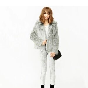 UNIF Gray and Black Faux Fur Jacket